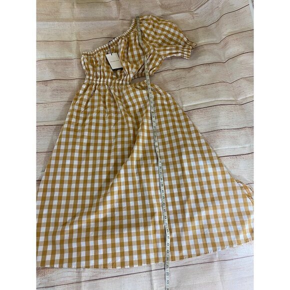 NWT Who what Wear Women's Yellow Gingham One Shoulder Midi Dress - Large - Picture 4 of 14